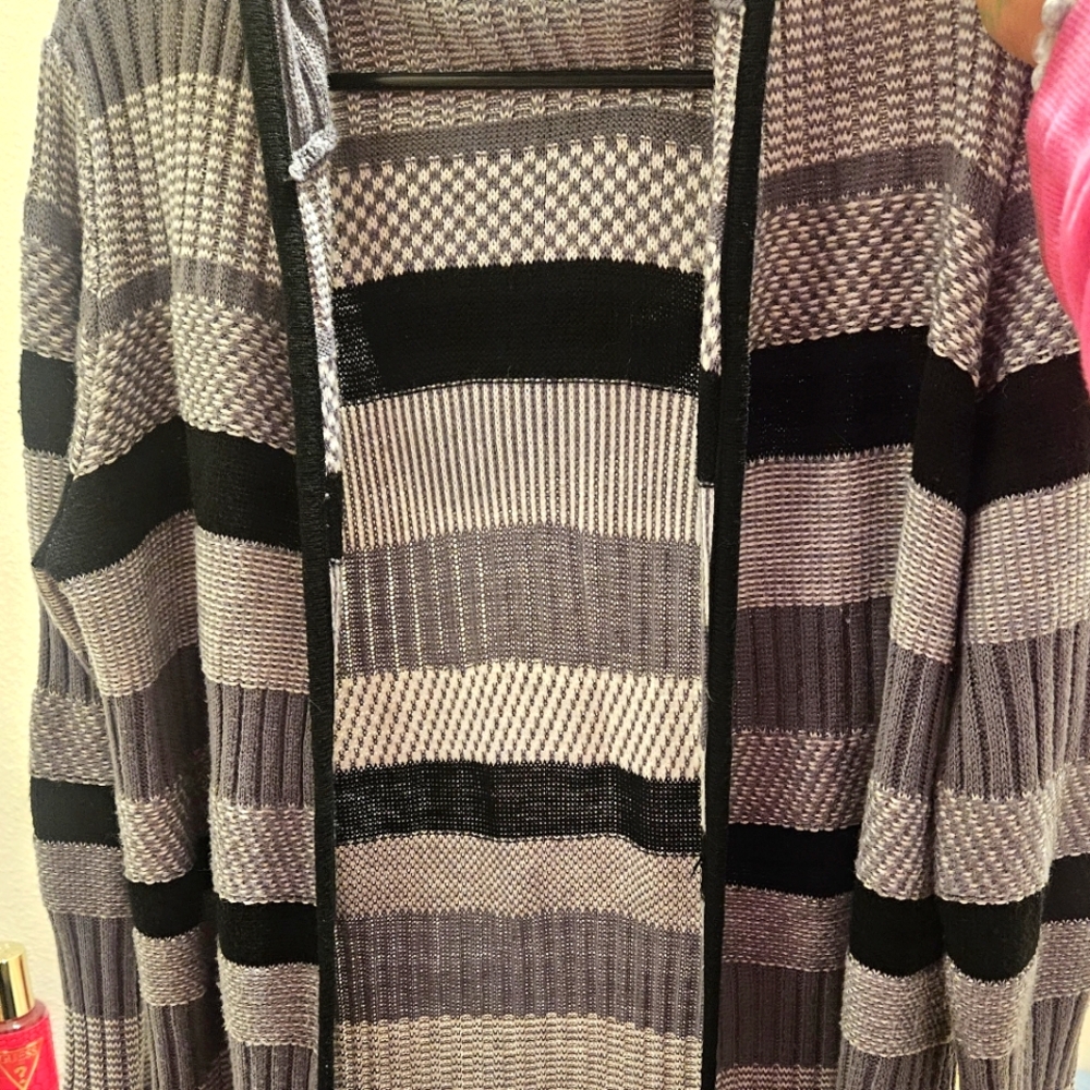 Black and White Striped Cardigan